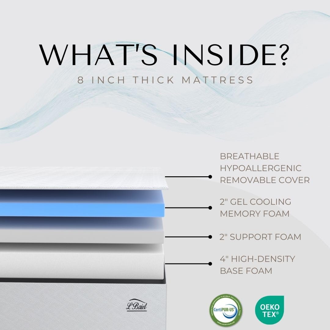 8 Inch Gel Memory Foam Twin Size Mattress V251