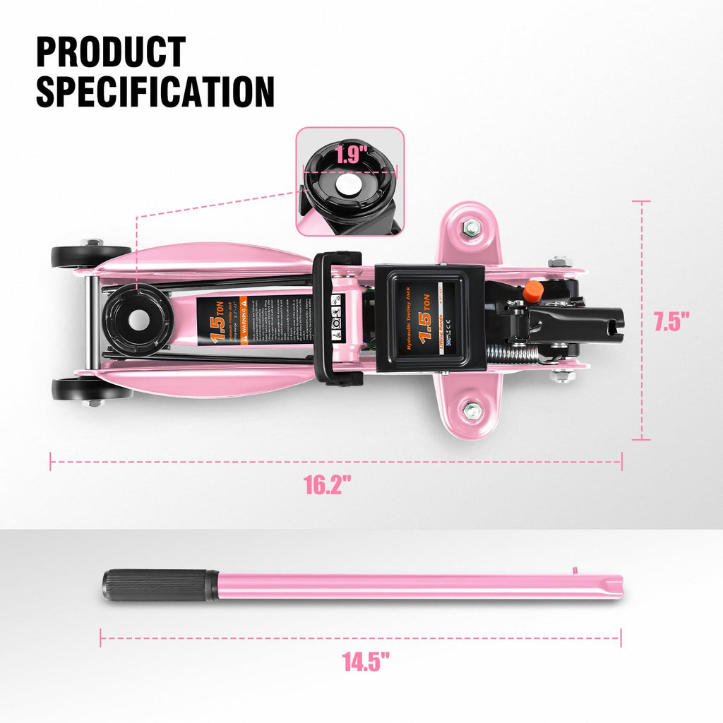 Low Profile Hydraulic Trolley Floor Jack 1.5 Ton Pink E228