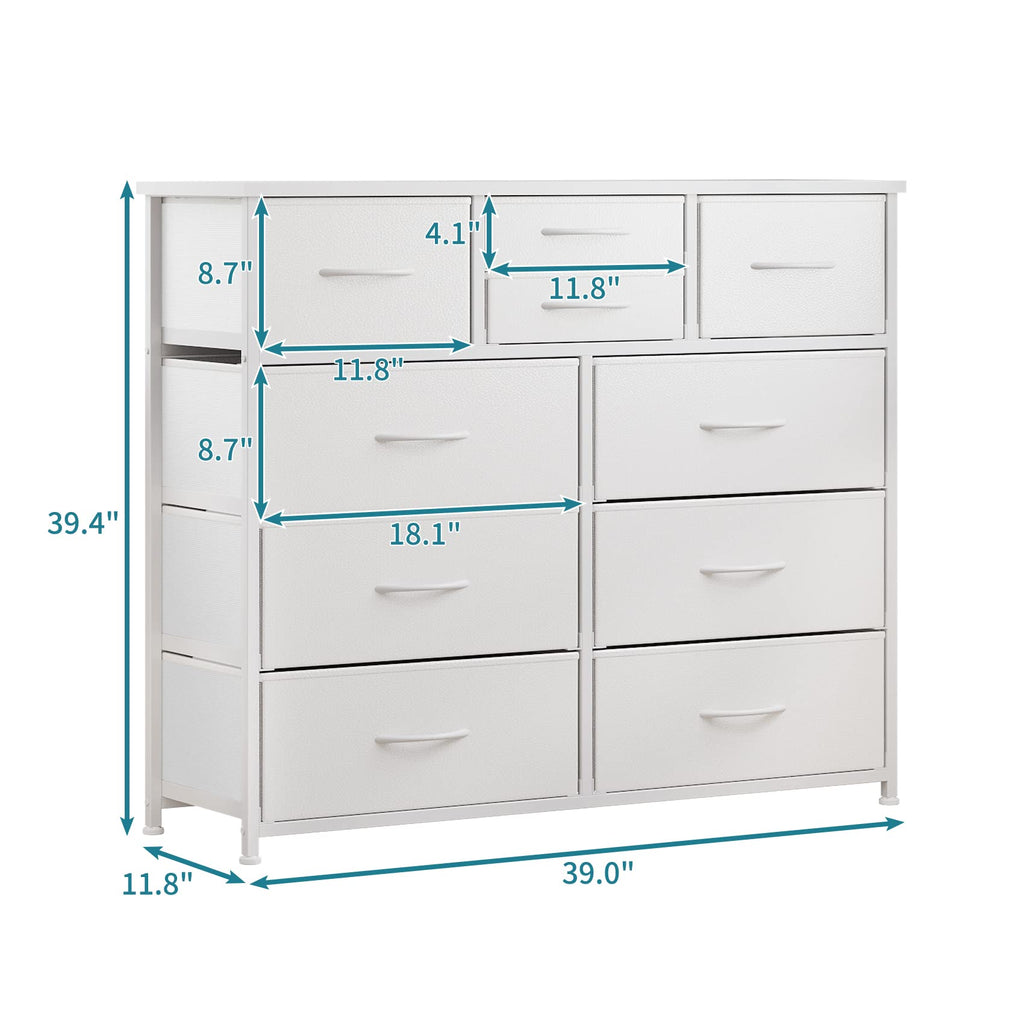 White 10 Drawer Fabric Dresser H989863