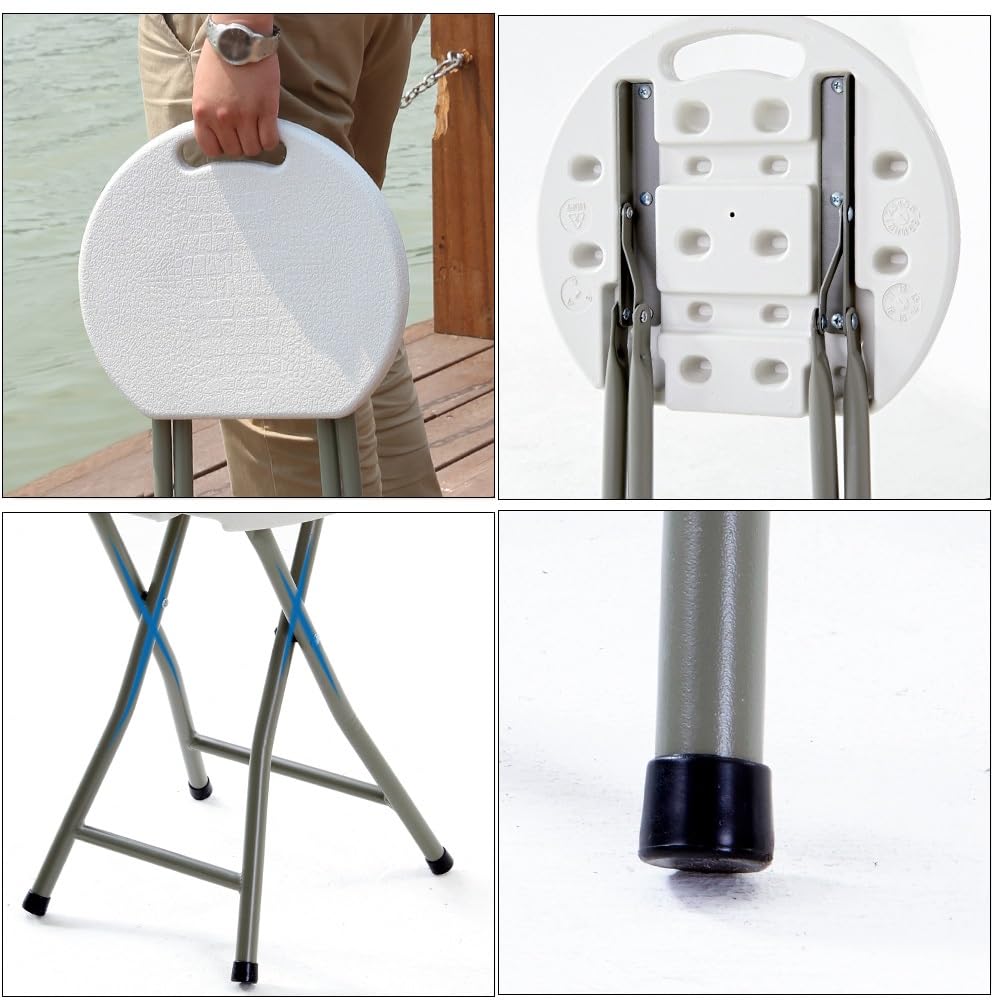 18 Inch Portable Folding Stool with Handle, 500lbs Capacity Round Plastic Chair Y3813