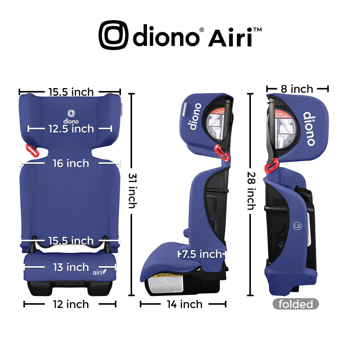 Foldable High Back Booster Seat, 40–100 lbs, Blue F552165