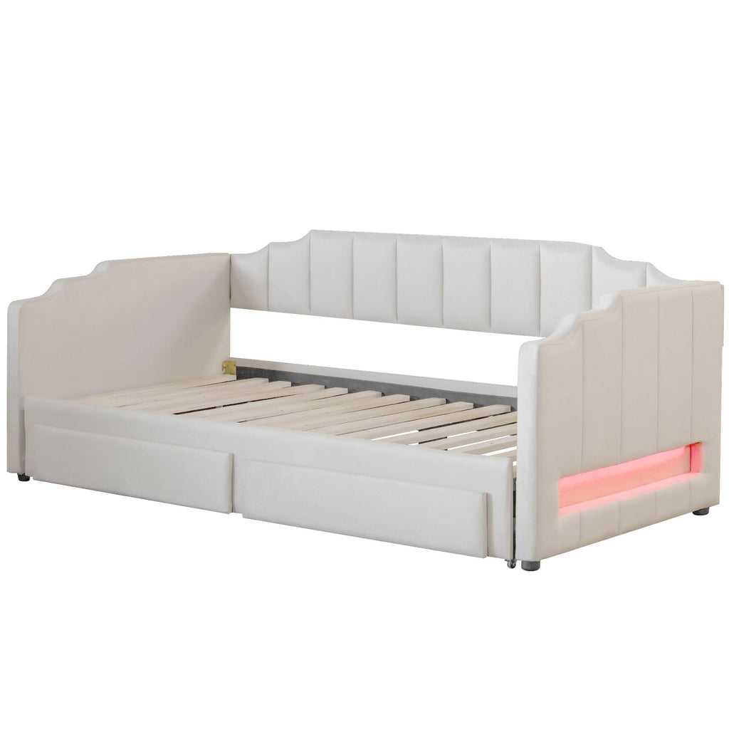 Twin XL to King Extendable Upholstered Daybed Frame with 2 Storage Drawers V167
