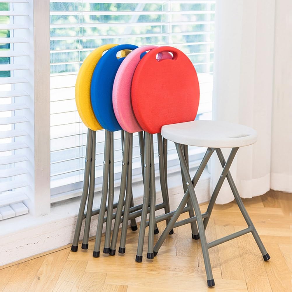 18 Inch Portable Folding Stool with Handle, 500lbs Capacity Round Plastic Chair Y3813
