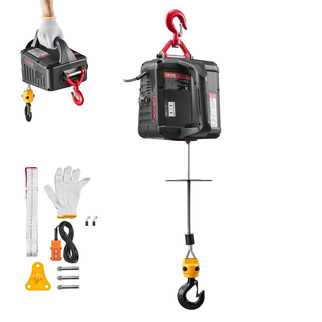 1100 lbs 1500W Electric Hoist Winch with Wired Remote Control C144644