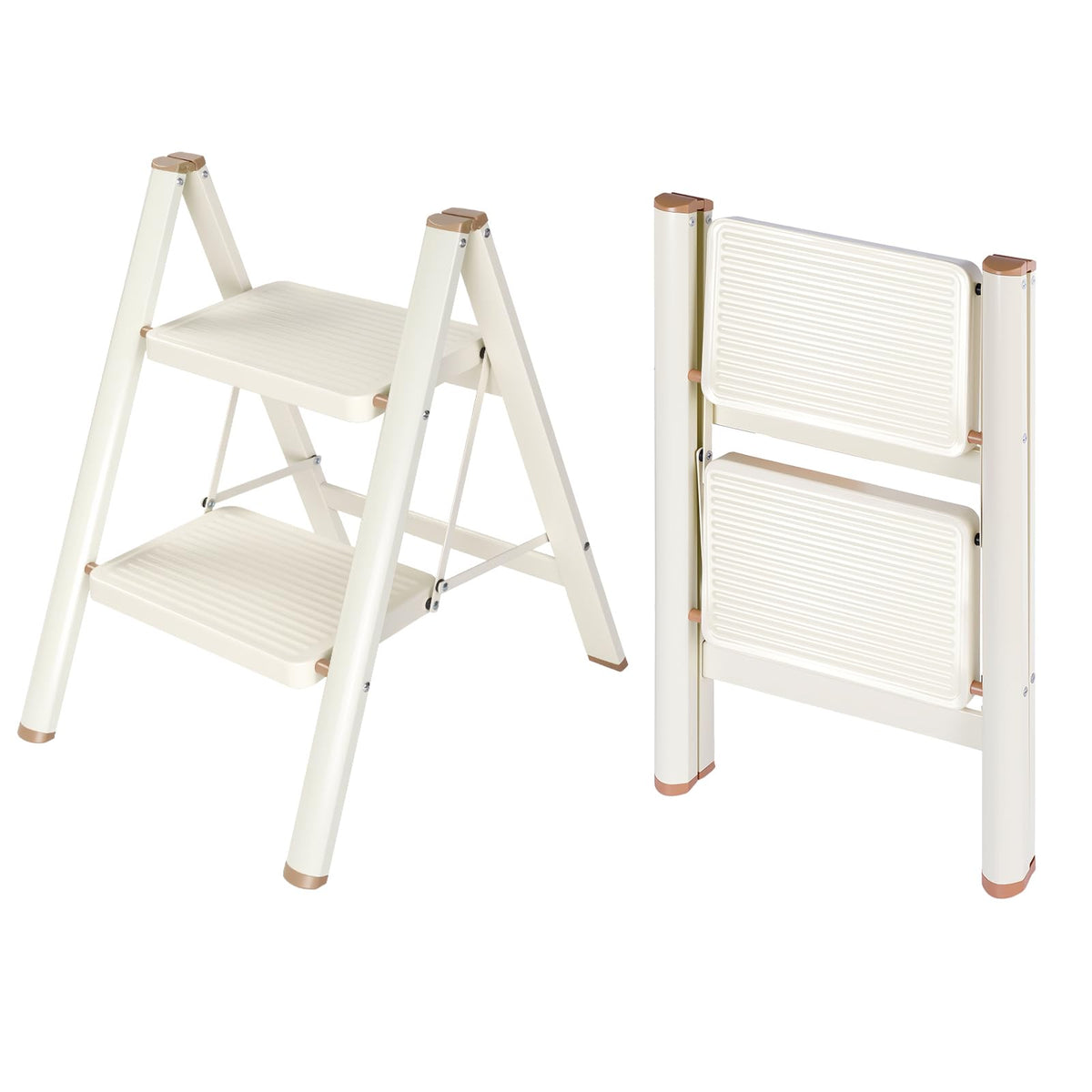 2 Step Ladder Folding Step Stool with Anti-Slip Pedal 330LBS Capacity Cream White P602527