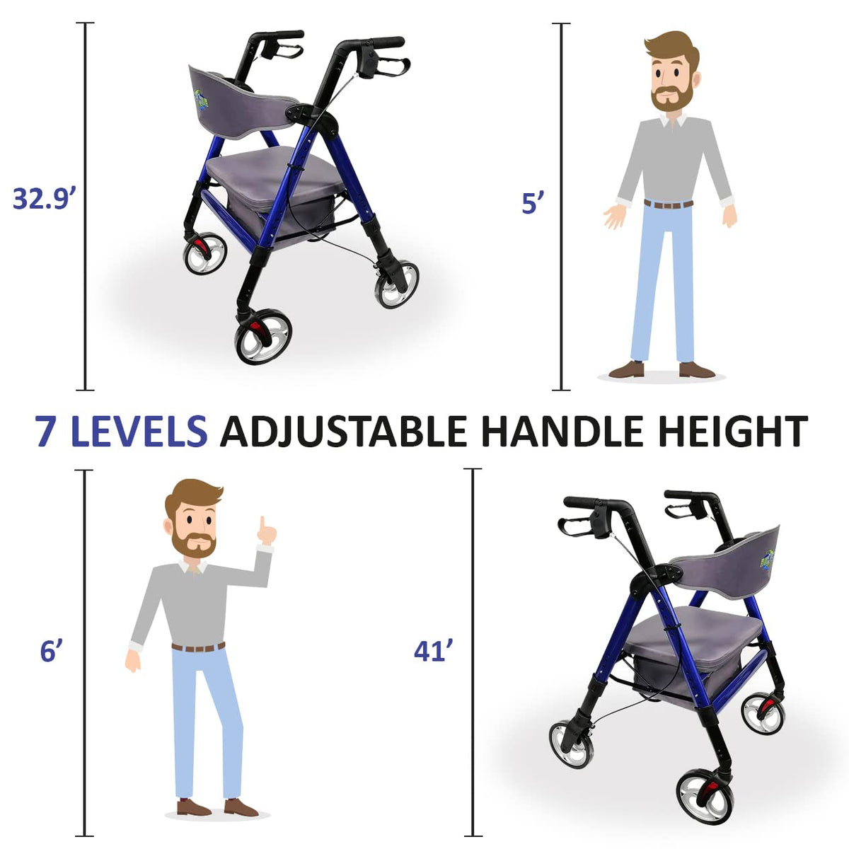 Heavy Duty 4 Wheel Rollator Walker with Seat E50349