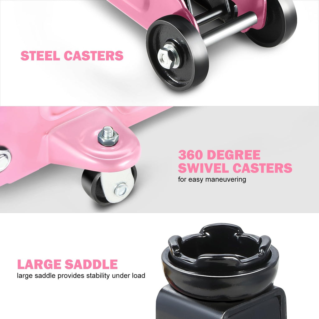 Low Profile Hydraulic Trolley Floor Jack 1.5 Ton Pink E228