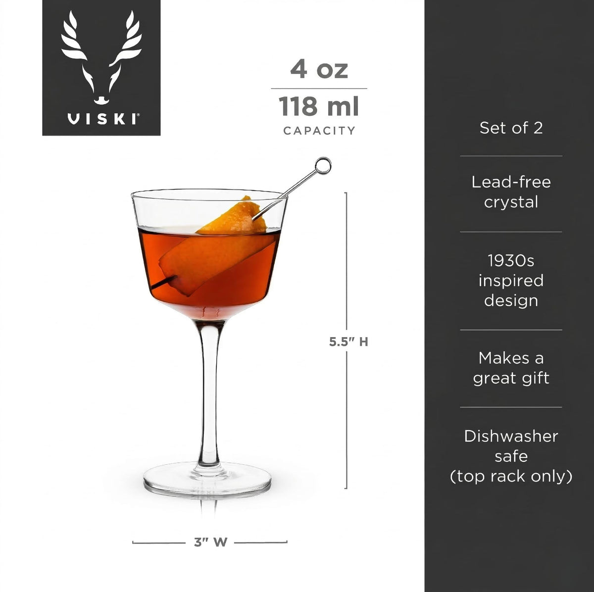 Stemmed Crystal Cocktail Glasses Set of 2 F7350