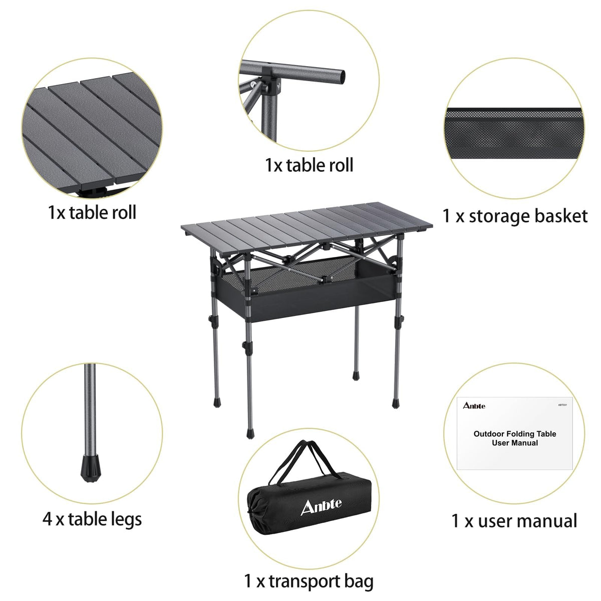 3ft Aluminum Roll Top Folding Camping Table R234626