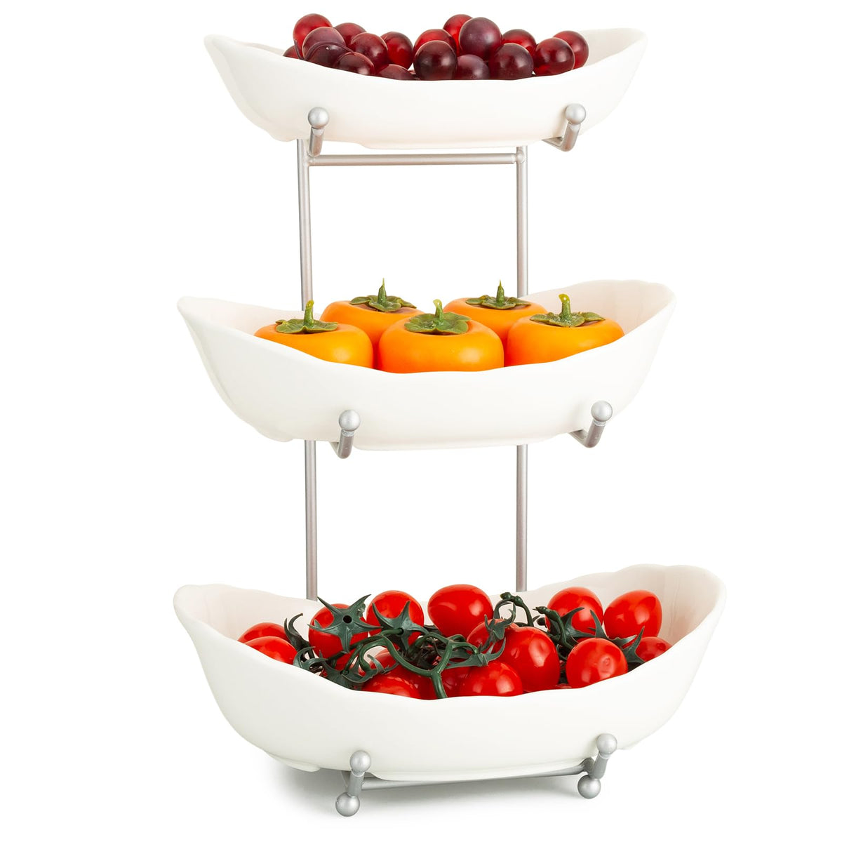 3 Tier Ceramic Fruit Bowl with Metal Stand F7986