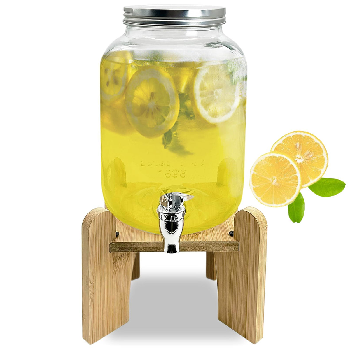 1 Gallon Beverage Dispenser with Wood Stand Y61613