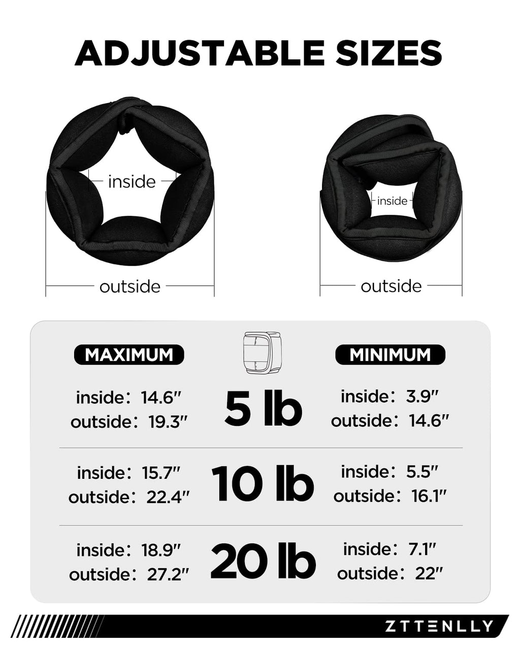 Adjustable Ankle Weights 1 Pair 5 10 15 18 20 Lbs T756855