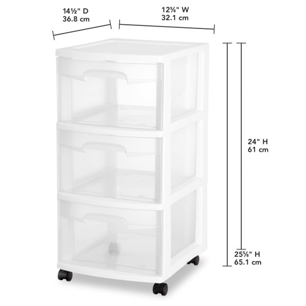 2 Pack White 3 Drawer Plastic Storage Cart J773