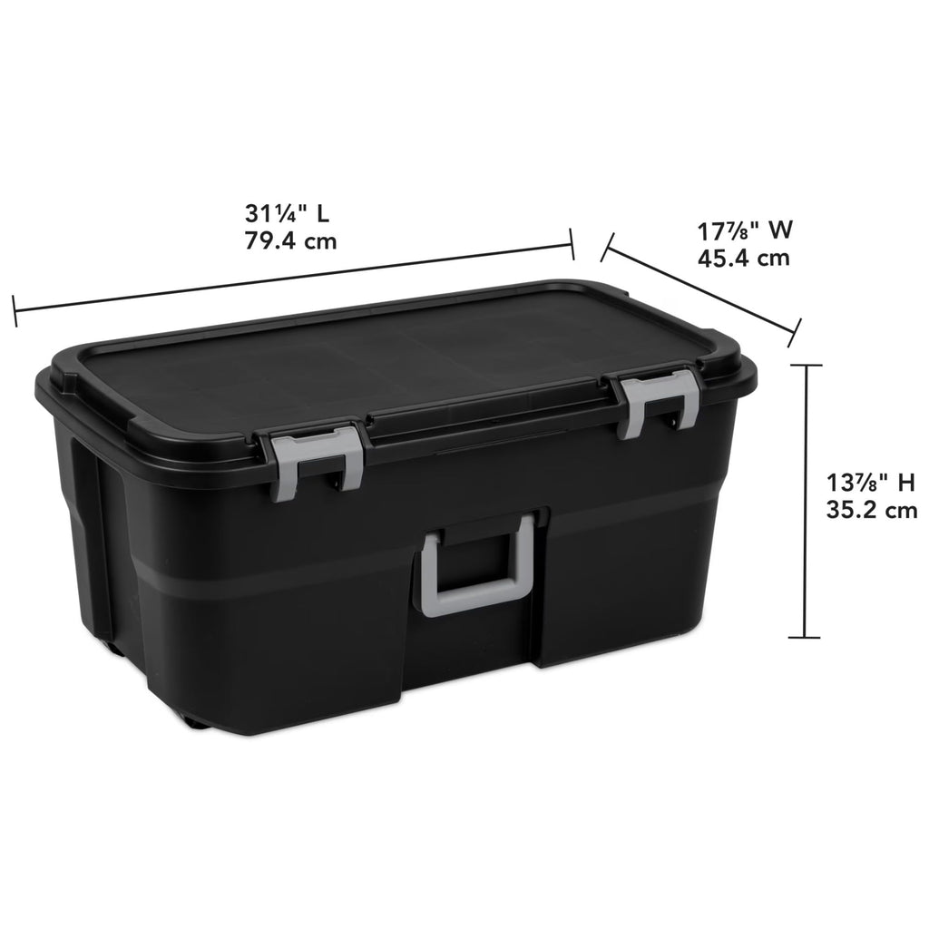 Black 22 Gallon Wheeled Plastic Footlocker E22556