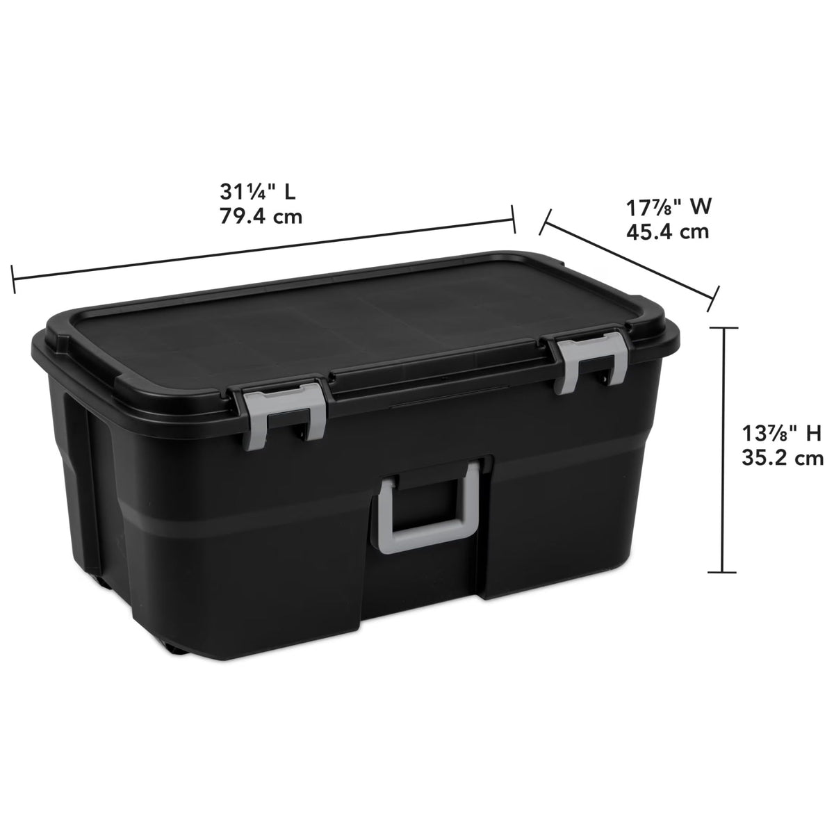 Black 22 Gallon Wheeled Plastic Footlocker E22556