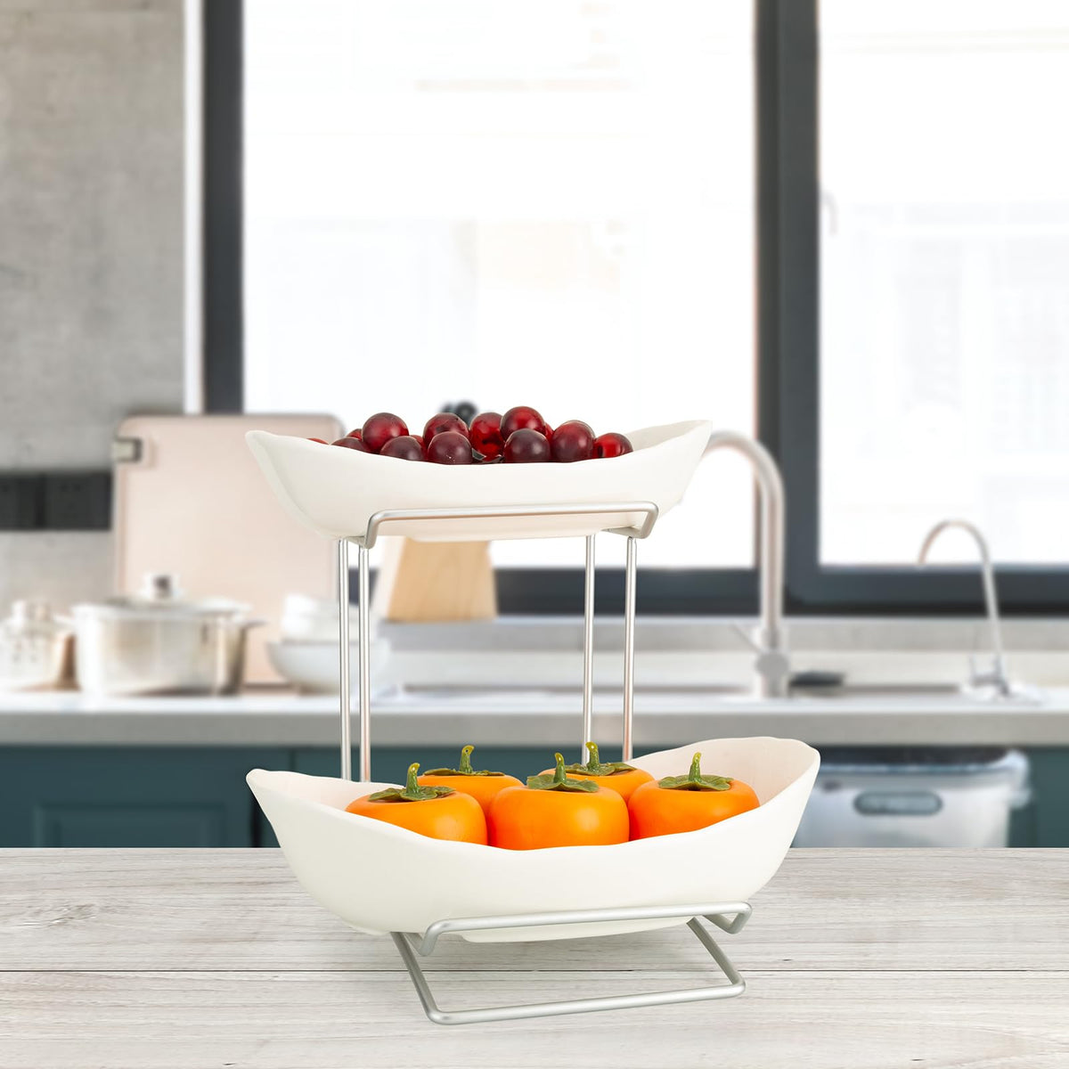 3 Tier Ceramic Fruit Bowl with Metal Stand F7986