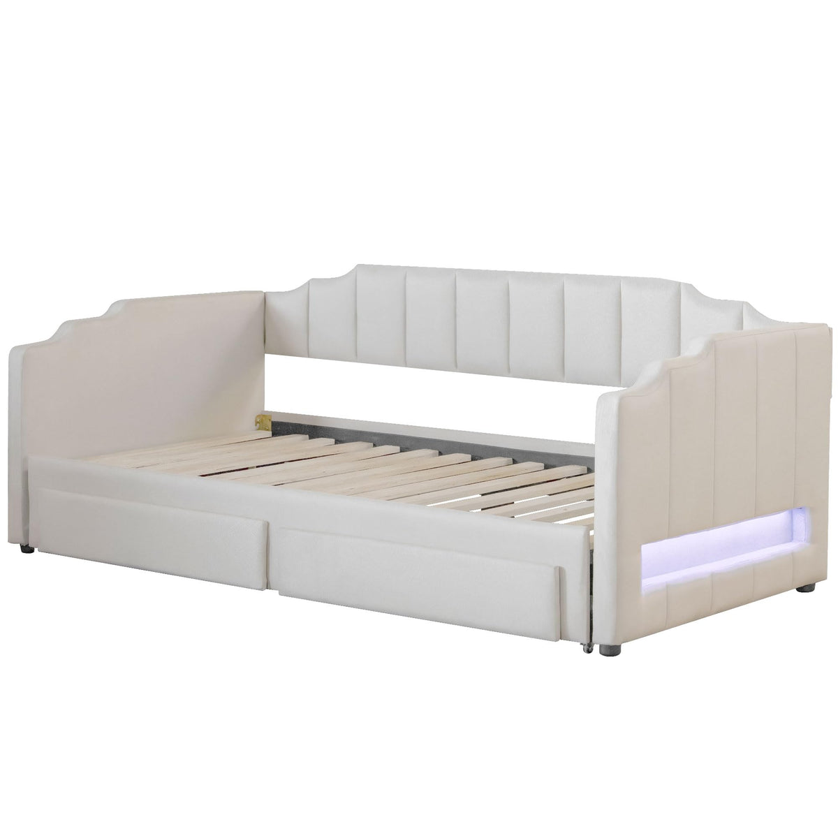 Twin XL to King Extendable Upholstered Daybed Frame with 2 Storage Drawers V167