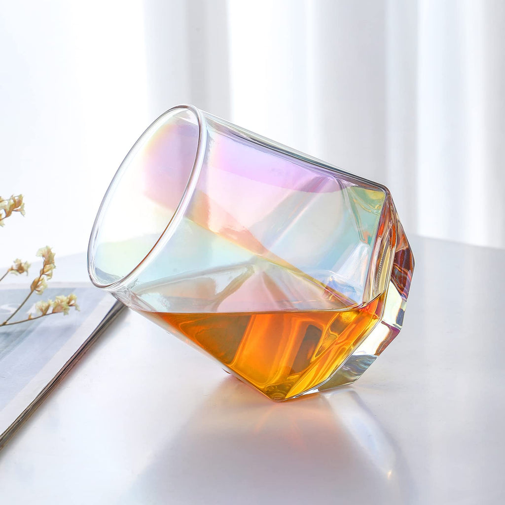 Stemless Wine Glasses Set of 6, 10 Oz Iridescent Diamond Shaped Glassware T219188