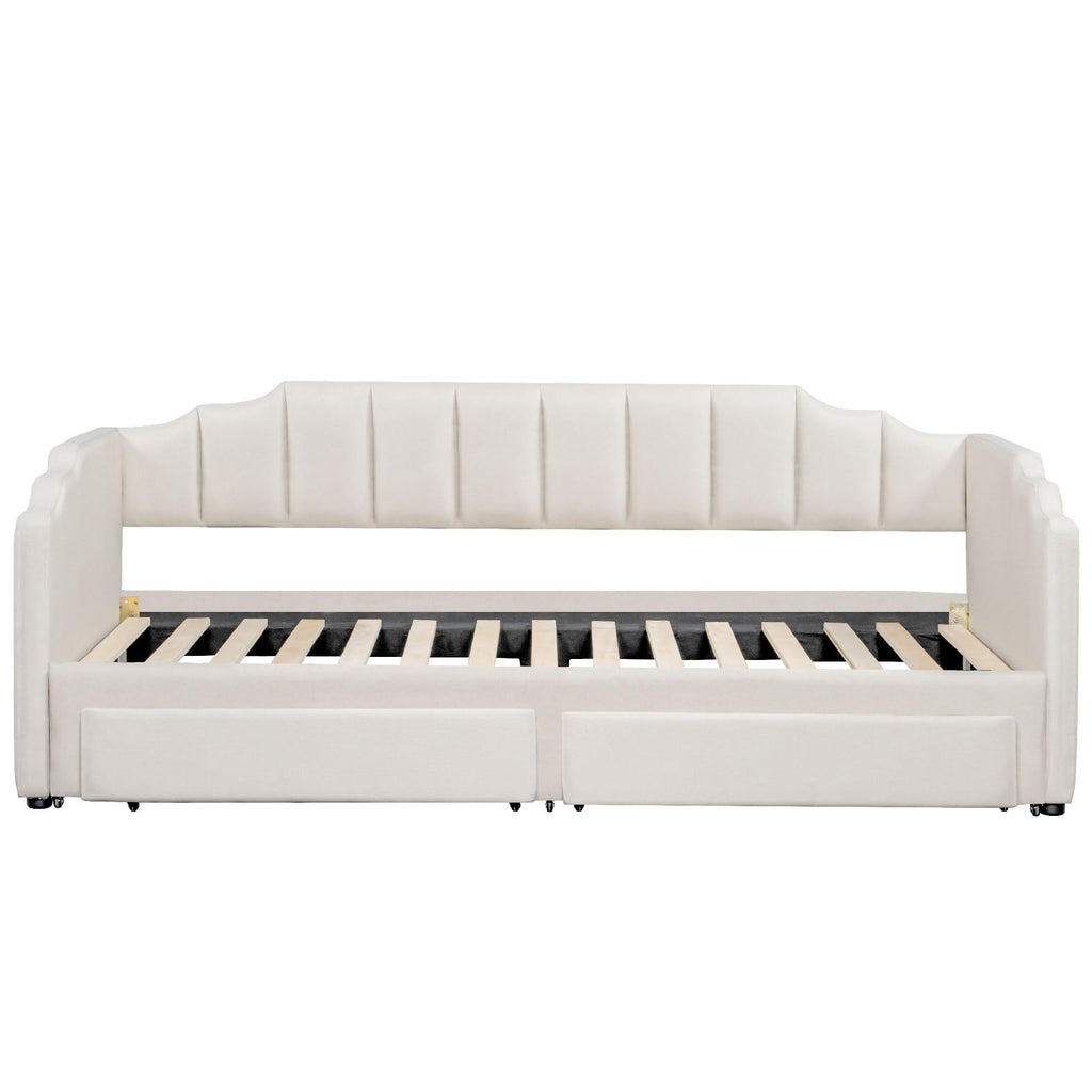 Twin XL to King Extendable Upholstered Daybed Frame with 2 Storage Drawers V167