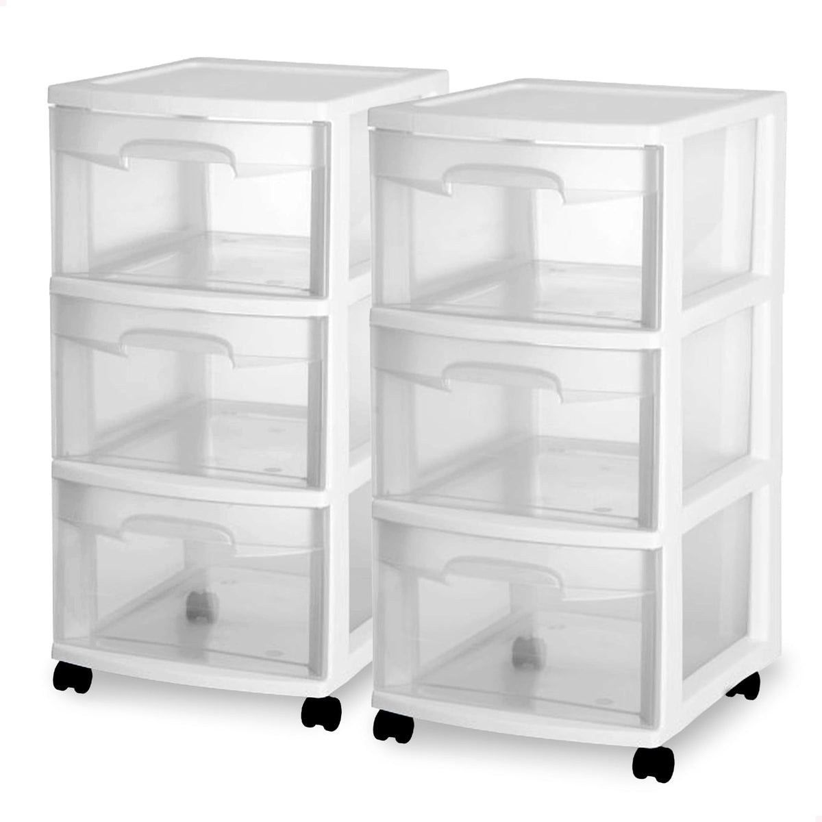 2 Pack White 3 Drawer Plastic Storage Cart J773