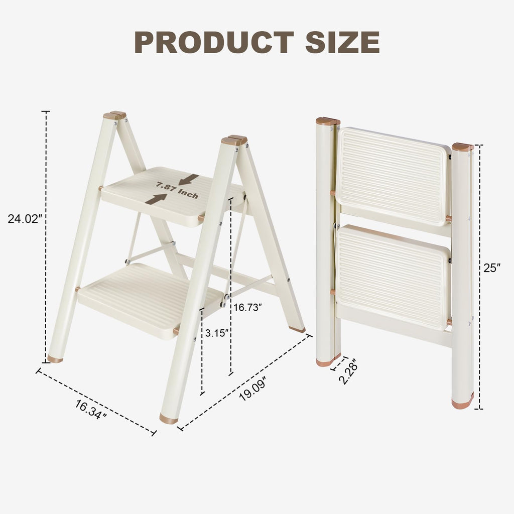 2 Step Ladder Folding Step Stool with Anti-Slip Pedal 330LBS Capacity Cream White P602527