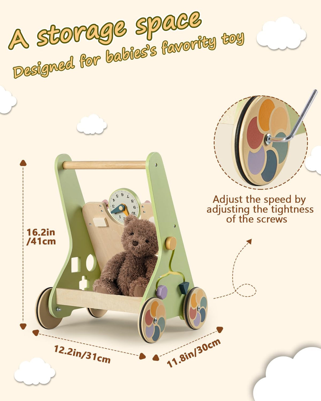 Wooden Push Walker with Wheels M62497