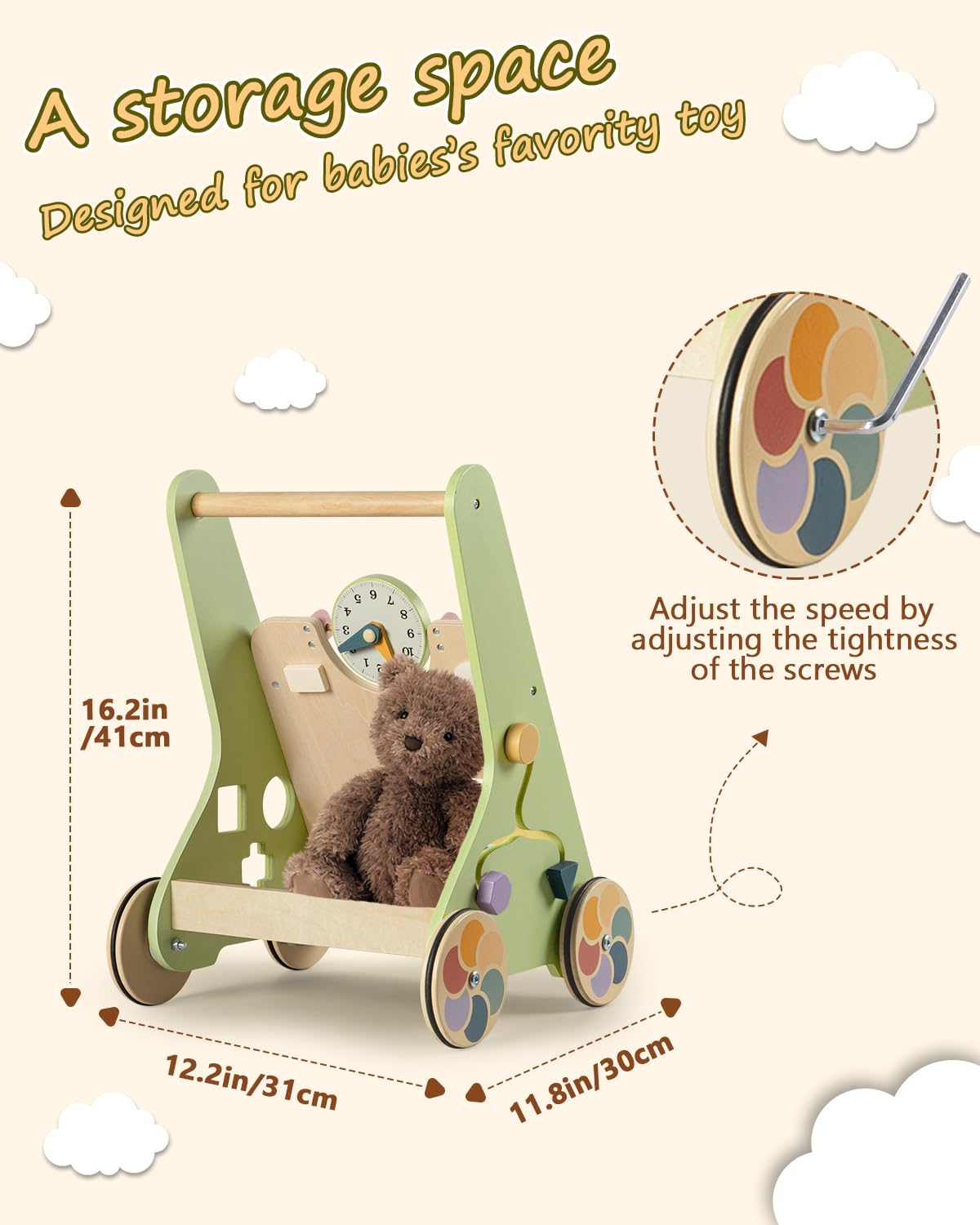 Wooden Push Walker with Wheels M62497