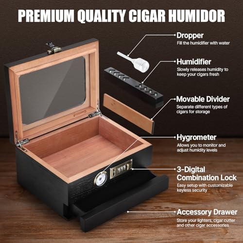 Cedar Wood Glass Top Cigar Humidor with Hygrometer Q886225