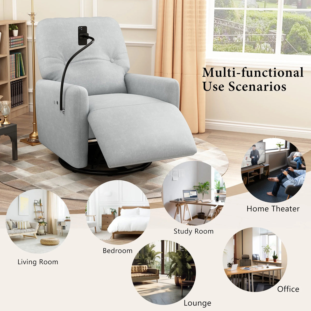 Grey 270 Degree Swivel Electric Recliner Sofa A515526