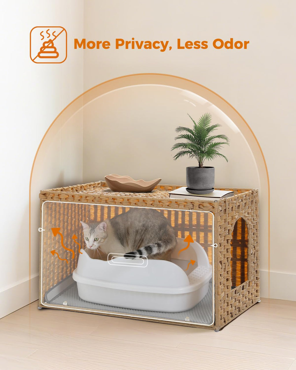 Beige Rattan Cat Litter Box Enclosure P57208