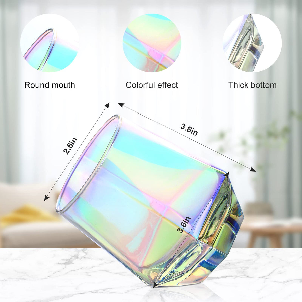 Stemless Wine Glasses Set of 6, 10 Oz Iridescent Diamond Shaped Glassware T219188
