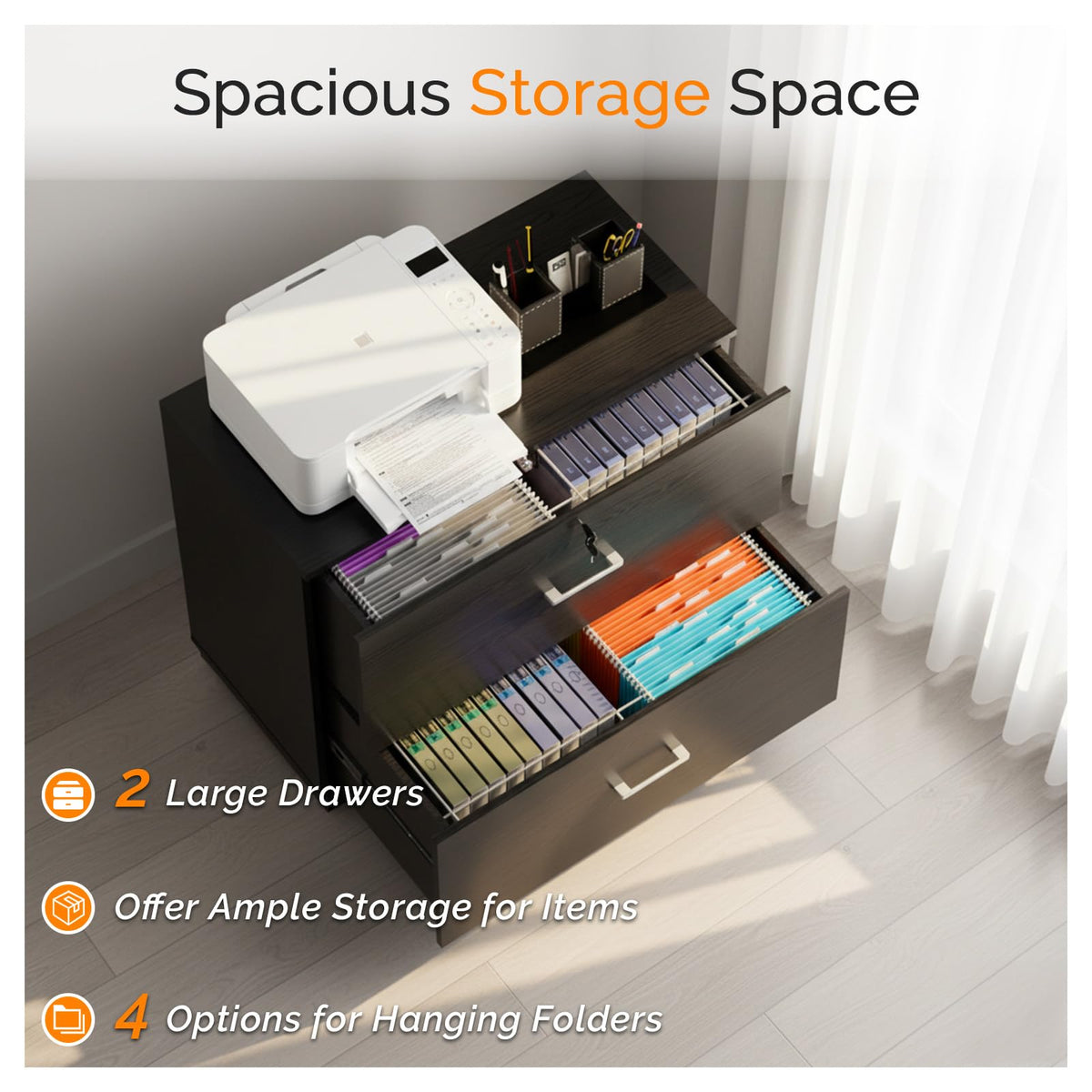 Black 2 Drawer Wood Lateral File Cabinet with Lock M255261
