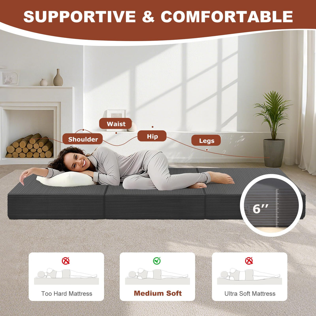 6-Inch Tri-Fold Foldable Mattress Y258