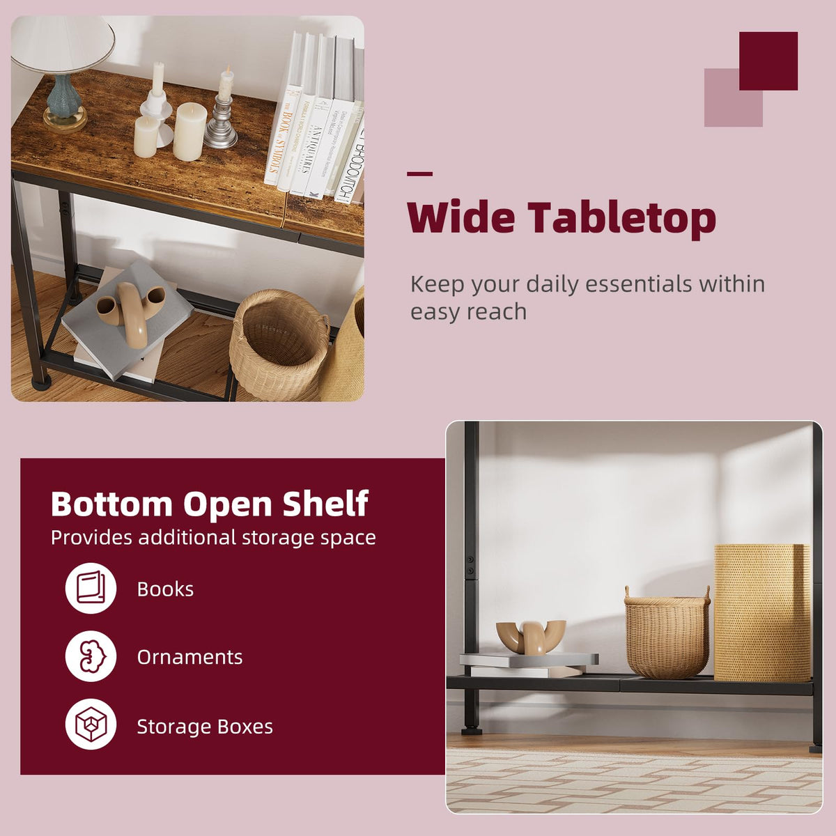 Rustic Brown Console Table with Storage Shelf J697184