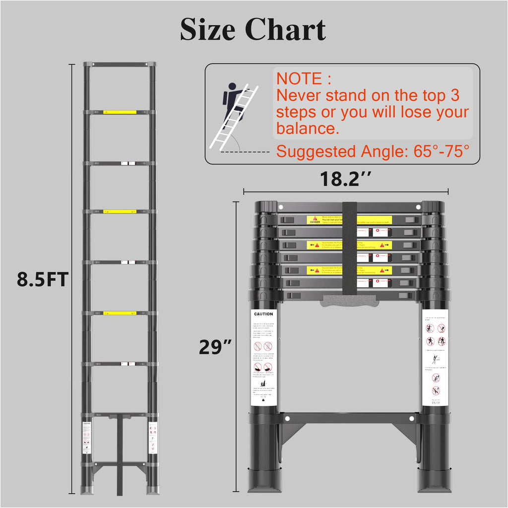 8.5 FT 330 Lbs Aluminum Telescoping Ladder J85976