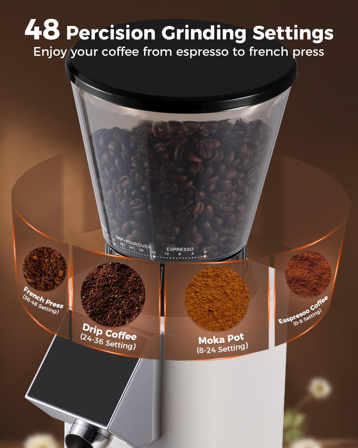 Conical Burr Coffee Grinder, 48 Grind Settings, Ivory L88164
