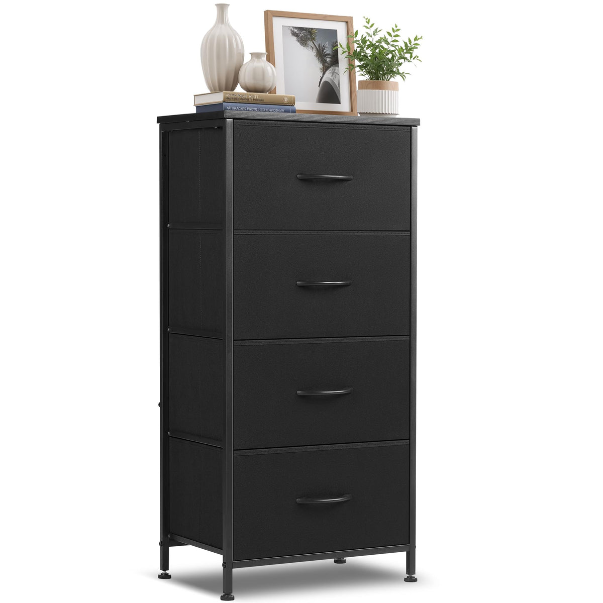 4 Drawer Fabric Storage Dresser with Wooden Top N1926