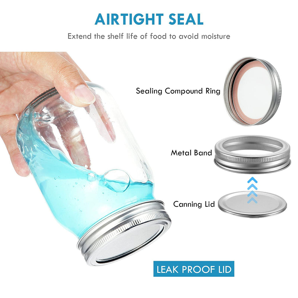 16 oz Clear Glass Mason Jars with Lids and Bands, 12 Pack H14174