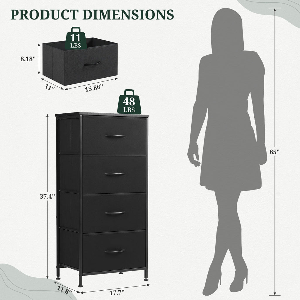 4 Drawer Fabric Storage Dresser with Wooden Top N1926