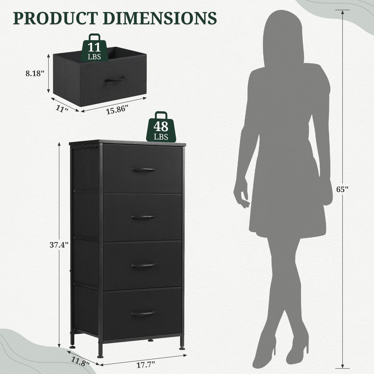 4 Drawer Fabric Storage Dresser with Wooden Top N1926