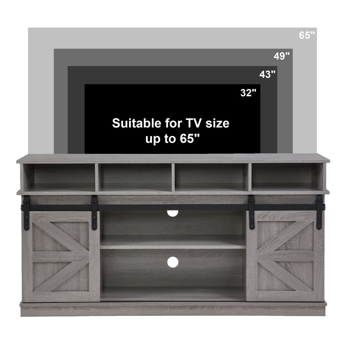 65" Grey TV Stand with Sliding Doors G9266