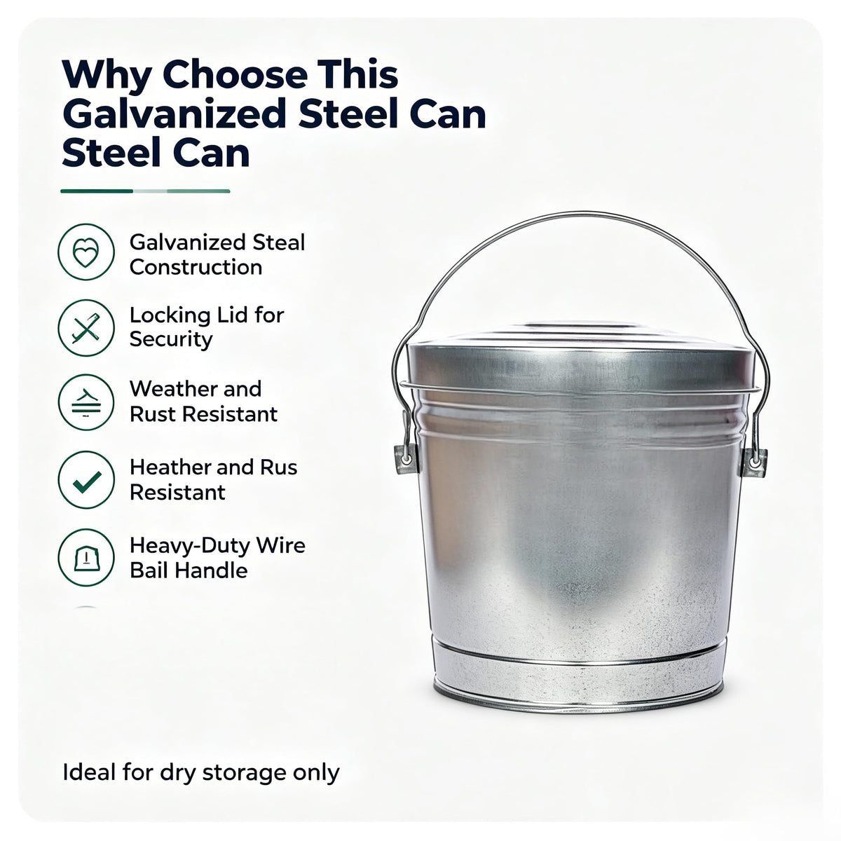 6 Gal Galvanized Steel Storage Can Locking Lid Z1414