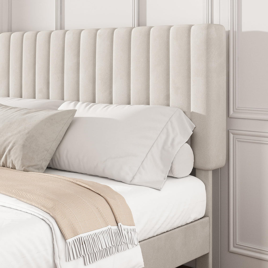 Beige Queen Velvet Bed Frame Y5032