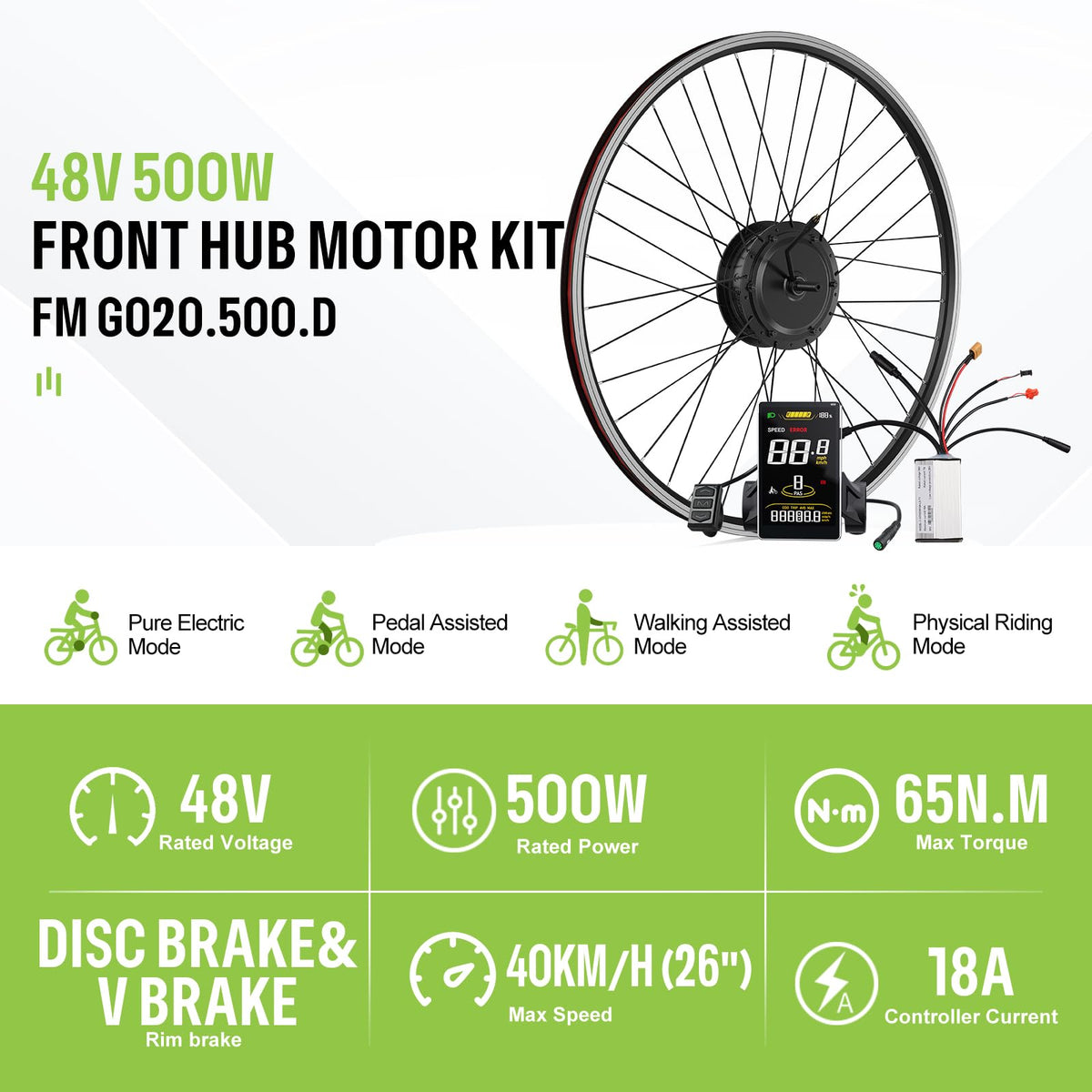 48V 500W Front Wheel Hub Motor Ebike Conversion Kit with Battery S198617