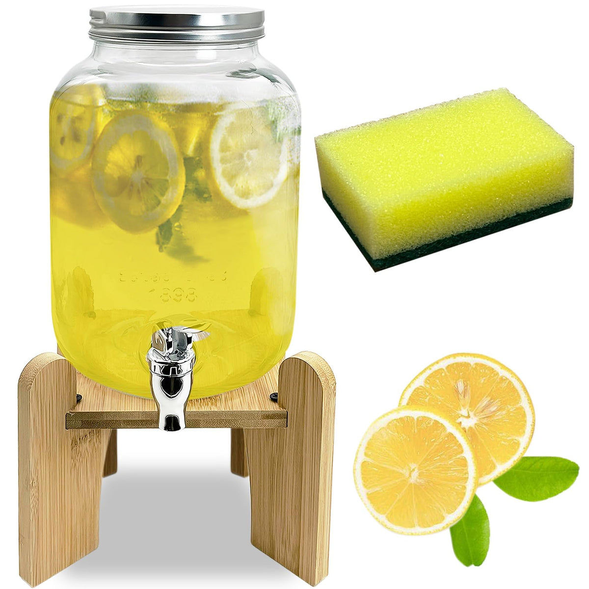 1 Gallon Beverage Dispenser with Wood Stand Y61613