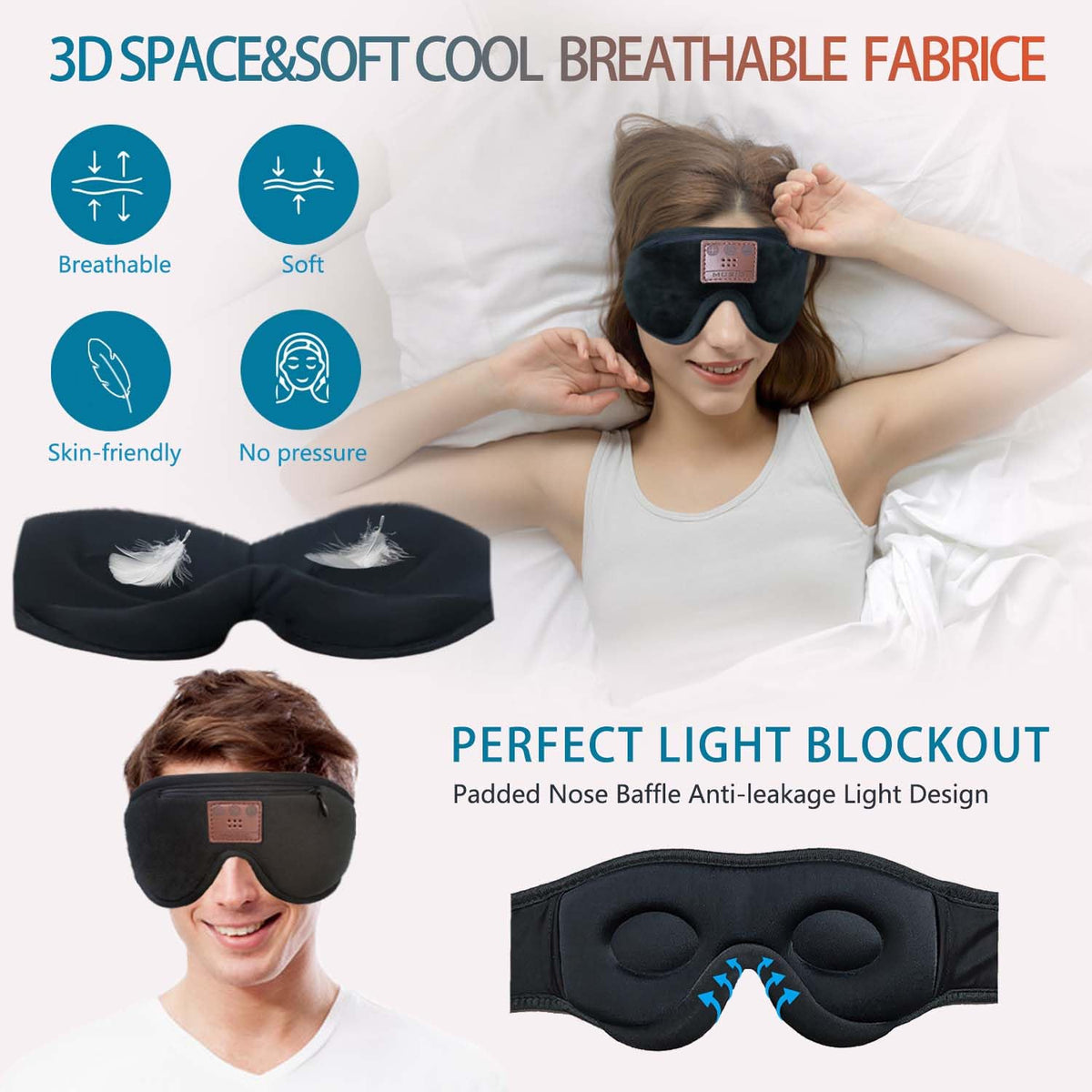 Bluetooth Sleep Mask with Headphones 2-Pack K790