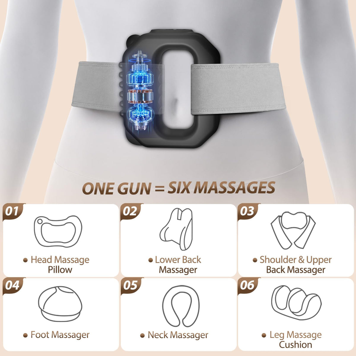 Adjustable Portable Cordless Full-Body Massager with Belt E98137