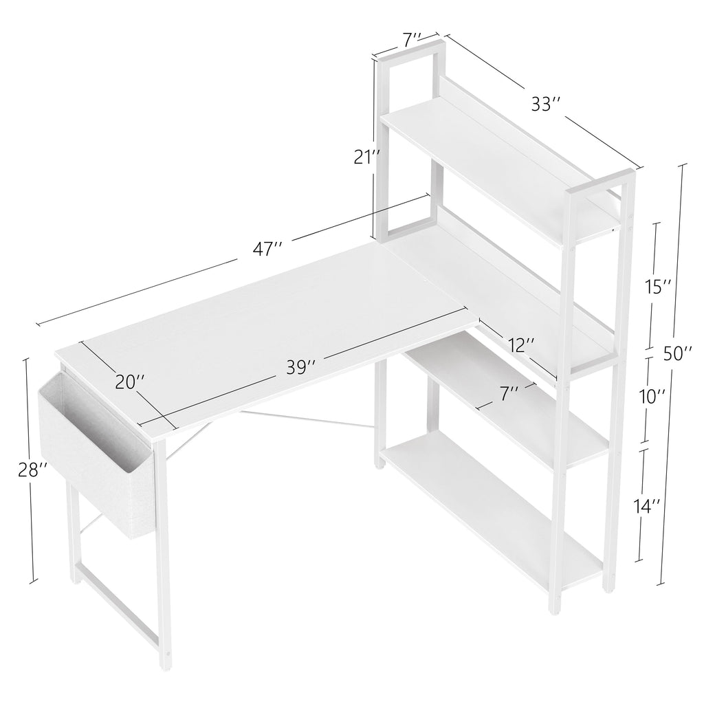 47 Inch White Computer Desk with Bookshelf K758864