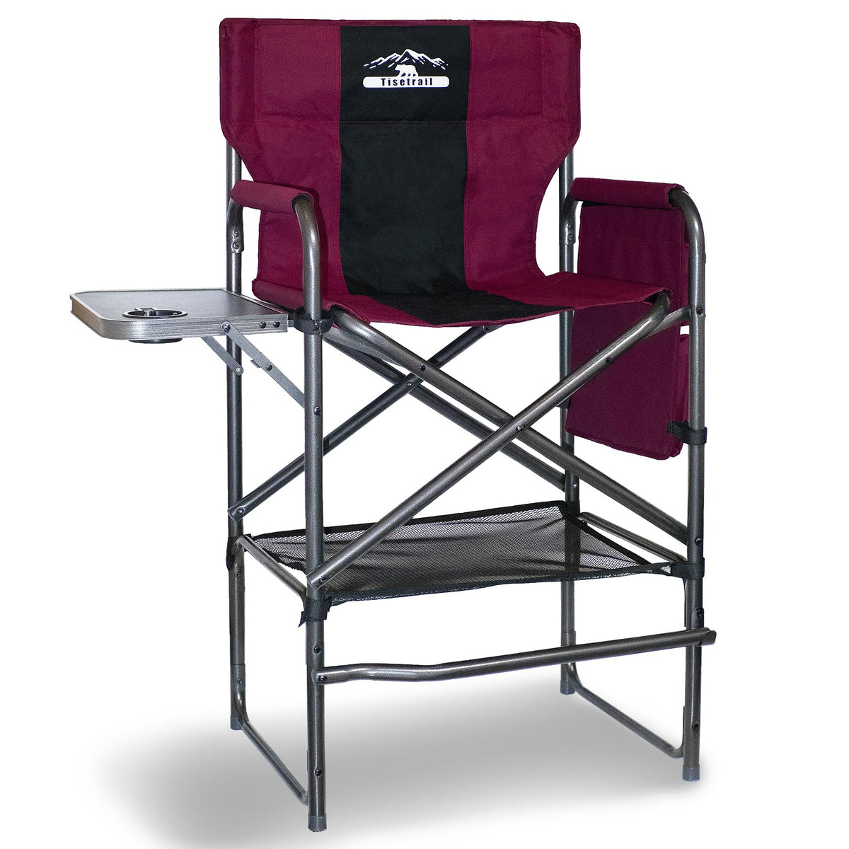 Wine Red Black Bar Height Folding Chair with Side Table N55558