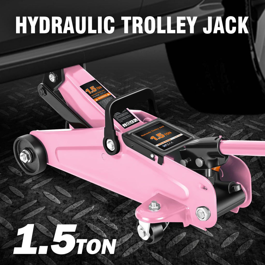 Low Profile Hydraulic Trolley Floor Jack 1.5 Ton Pink E228